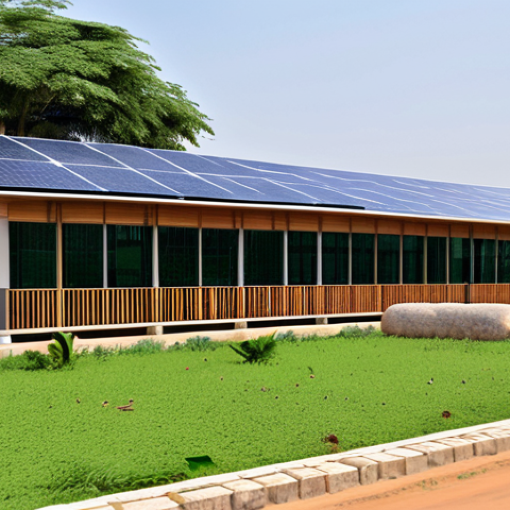 **

"Modern architecture in Juba, South Sudan. A newly constructed office building featuring sustainable design elements like solar panels and green spaces. The building incorporates local stone and wood, blending modern aesthetics with cultural elements.  Appropriate attire, professional setting, safe for work, correct proportions, well-formed hands, natural body proportions, high quality, professional photography, fully clothed, modest, family-friendly."

**