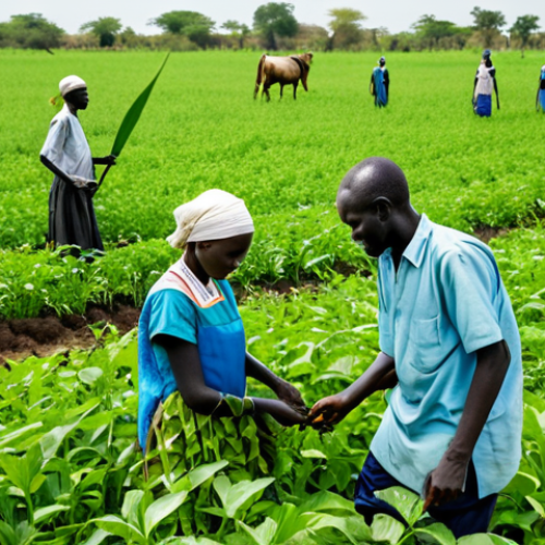 **

"A group of South Sudanese farmers, fully clothed in traditional but modest clothing, working together in a lush green field, cultivating crops using modern agricultural techniques, appropriate attire, safe for work, perfect anatomy, natural proportions, professional photography, family-friendly, high quality."

**